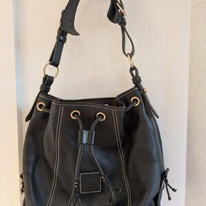 Dooney & Bourke black pebbled leather drawtring bucket bag -Excellent Condition